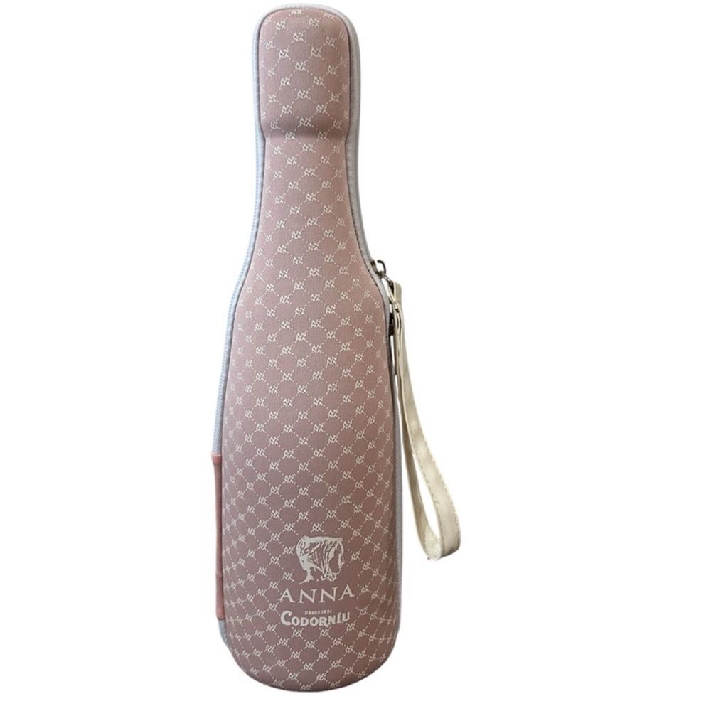 NEW ANNA CODORNIU Pink/White zippered Koozie Bottle Holder outdoor or home